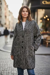 Abrigo de lana para mujer negro/blanco (sal y pimienta) sin forro talla 38 Fynch-Hatton - Imagen 1 de 1