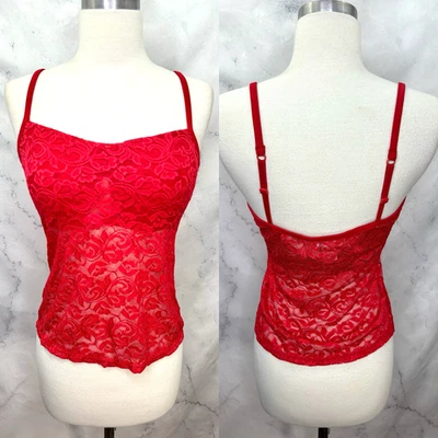 Top cami lechera de encaje vintage y2k M 34C rojo etoile transparente sirena gótica Foto 1 de 4