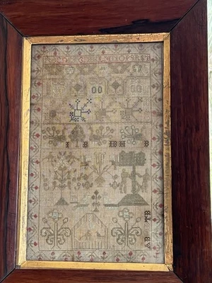 Antique Sampler Adam & Eve AB MB TB circa 1840 - Image 1 of 4