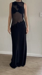 George Formal Elegance Black Semi Sheer Embroidered Detail Gown Size 10 - Picture 1 of 16