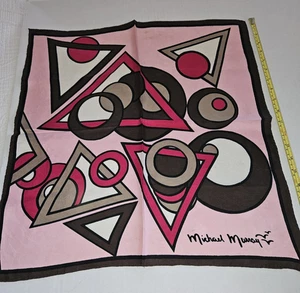 70er Michael Murray quadratischer Schal Dreiecke Kreise braun rot rosa Seide 21" Retro - Bild 1 von 7