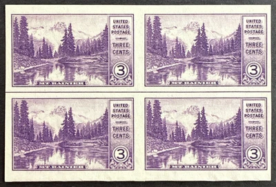 US 1935 Scott# 758 Mount Rainier Horizontal Line Block of 4 Imperf MNGAI - Image 1 of 2