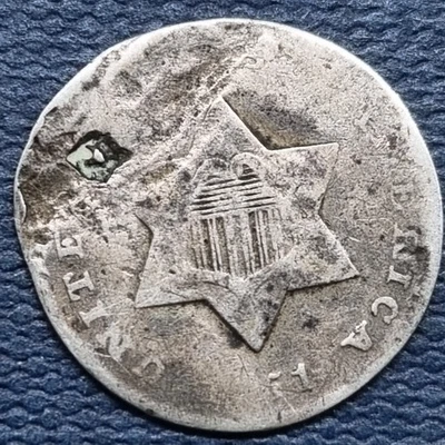 1851 O Three Cent Piece 3c Silver Trime Circulated Details New Orleans #93493 - Image 1 of 2