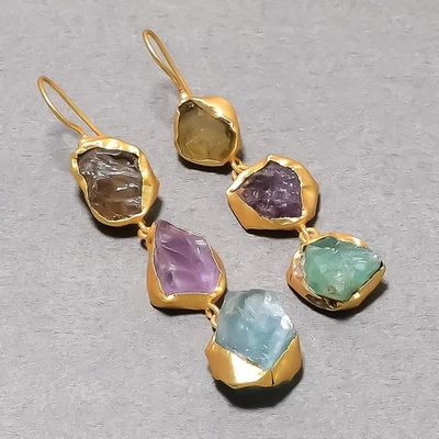 Pendiente de joyería enchapado en oro de regalo de moda con piedras preciosas druzy múltiples 3,1" SR 5565 Foto 1 de 4