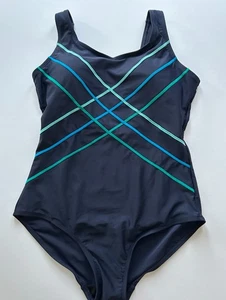 LADIES NAVY PRINT TUMMY CONTROL UK 12 SWIMSUIT / SWIMMING COSTUME - Picture 1 of 3