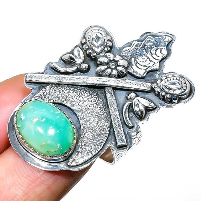 Anillo de joyería de plata de ley 925 hecho a mano con piedras preciosas de crisoprasa talla 8 T157 Foto 1 de 3