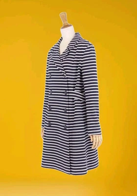 CHRISTIAN DIOR хлопок темно-синий белый в полоску подпоясанный пальто кнопка куртка траншея 38 M - Изображение 1 из 4