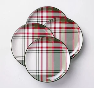 4pk 10.5" Christmas Plaid Melamine Dinner Plates Green Red Cream Hearth & Hand - Picture 1 of 4