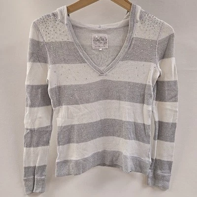 Suéter con Capucha Justice Rayas Gris Y Blanco Manga Larga Talla Camisa con capucha 14 Foto 1 de 4