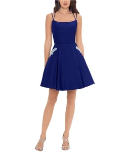 Blondie Nites Womens Embellished-Pocket A-line Dress, royalblue, 10 - Picture 1 of 1