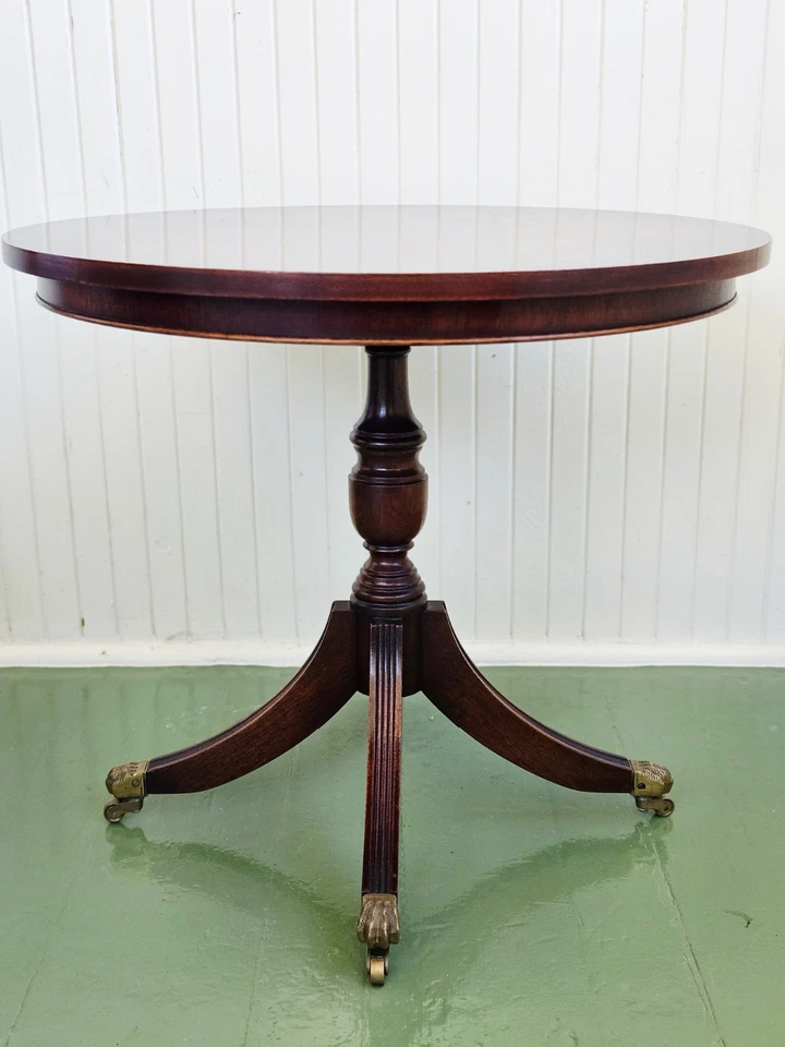 Round Top Mahoghany Federalist Era 4-Legged Paw Foot Cap On Casters Drum Table - Image 1 of 4