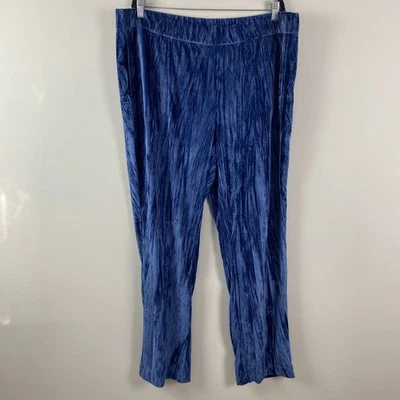 Isaac Mizrahi Live! Pantalones regulares de terciopelo aplastado de pierna recta talla 2X azul Foto 1 de 4