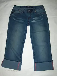 vtg ZANI-DI jrs 9 28x21 FEATHERED Stretch Capri Jeans w PINK stitch accents - Picture 1 of 1