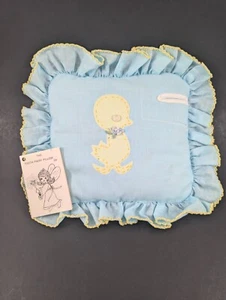 Vintage 1975 Kinder Zahnfee Kissen blau gelb Ente Rüschenborte 10x9" mit Etikett - Bild 1 von 9