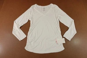 Motherhood Womens Maternity Size Medium White Long Sleeve Ruched V Neck Top NWT - Picture 1 of 8