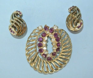 De colección. Juego de pendientes de broche y clip con clip en tono dorado de estrás amatista en tono dorado - Imagen 1 de 9
