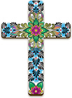Wall Cross Hanging Crucifix Wooden Rustic Religious Hand Painted Floral Decor 
