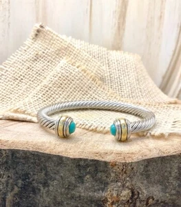 Blossom jewelry double turquoise cuff bracelet stackable bracelet two tone - Picture 1 of 3
