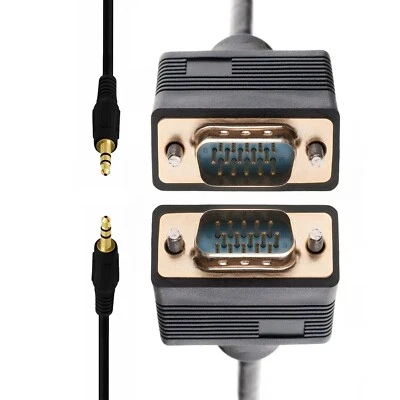 SVGA Super VGA Male to Male Cable with 3.5mm Aux Audio Monitor TV (3FT-50FT) LOT - Image 1 of 4
