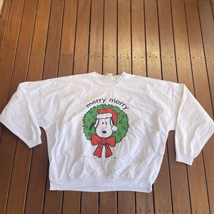 Vintage Snoopy Christmas Jumper White Nutmeg One Size Made in USA - Picture 1 of 8