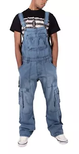 Peviani Herren Wilton Designer Cargo Kampf lose Passform Denim Latzhose, steinblau - Bild 1 von 4