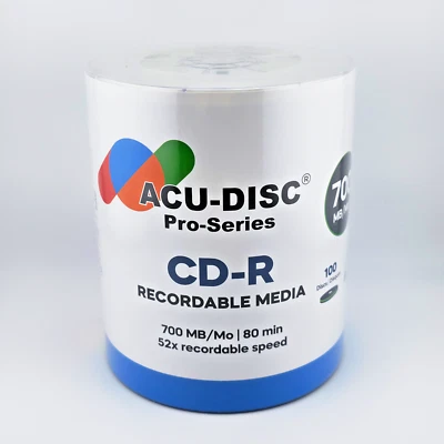 Paquete de 200 discos CD-R en blanco ACU-DISC serie Pro grabables 52x velocidad 700mb 80 minutos