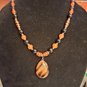 My Handmade Banded Agate Carnelian  Necklace 19 inches-Warm Tones - Picture 1 of 5