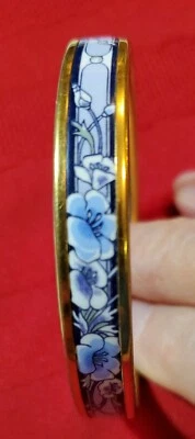 Signed MICHAELA FREY Bangle Bracelet Enamel Art Deco Pattern VINTAGE Austria - Image 1 of 4