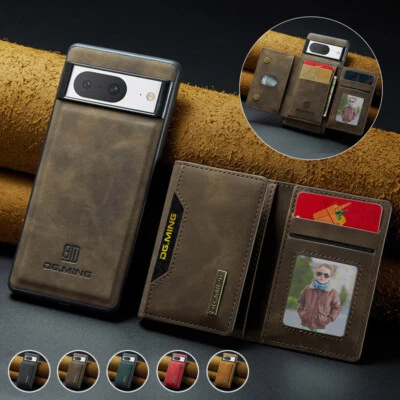 For Google Pixel 8/8 Pro/8A/9 Pro Removable Leather Case Card Wallet Back Cover - Image 1 of 4