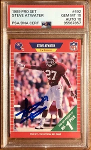 1989 Pro Set #492 STEVE ATWATER RC DUAL PSA 10 PSA/DNA 10 AUTO ROOKIE - Picture 1 of 2