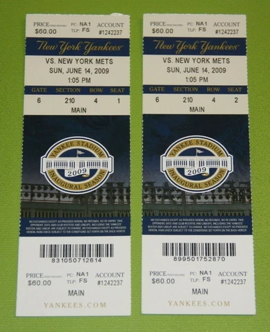 New York Yankees Ticket Stub | June 14 2009 | Derek Jeter 4 For 4 Cover