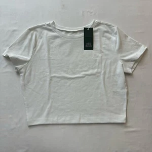 Wild Fable Crop Top L Girls Tee Round Neck Short Sleeve White Dirty Spots NEW - Picture 1 of 7
