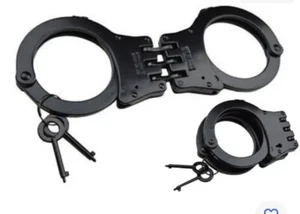 Security Handcuffs Professional Heavy Duty Metal Steel Hinged Double Lock BLACK - Picture 1 of 6
