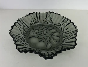 Federal Glass Fruit Pattern Pioneer Smoke Grey Texture Ruffle Shallow Bowl 11"💙 - Picture 1 of 9