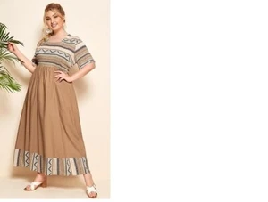 Maxi Vestido Womans Plus 5XL Estampado Azteca 100% Algodón Línea A Nuevo en Paquete - Imagen 1 de 6