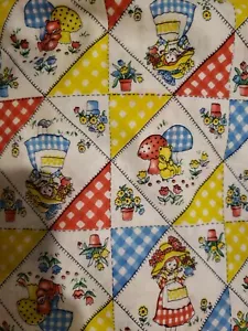 Vintage 60er Patchwork Pilz Gingham Mädchen Stoff Stechpalme Hobbie Typ gelb blau rot - Bild 1 von 4