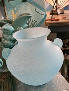 Vintage 90s Murano Venetian Glass Aqua Scavo Style Vase URN Sculpture Art Glass - Picture 1 of 3