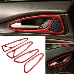 Red Carbon Fiber Interior Door Handle Panel Cover For Alfa Romeo Stelvio 2017-23 - Picture 1 of 14