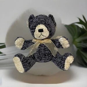 Soft Expression Stuffed Bear with Bow & Button Tail (Blueish-Purple) - Picture 1 of 13