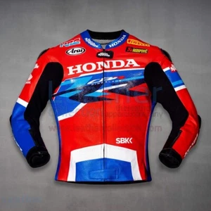 Honda CBR Motorbike Cowhide Leather Jacket Motorcycle Racing Leather Jacket - Picture 1 of 6
