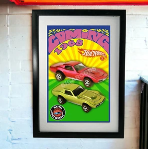 Vintage Hot Wheels Redlines Poster 1968 maßgeschneiderter Corvettdruck 11"" x 17"" KEIN RAHMEN - Bild 1 von 1