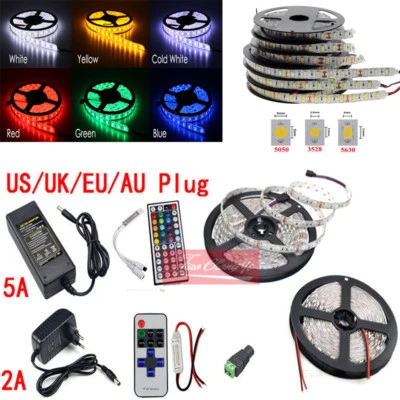 5M 300 LED Strip Light SMD 3528 5050 5630 RGB/White Flexible+Remote+Power Supply - Image 1 of 4
