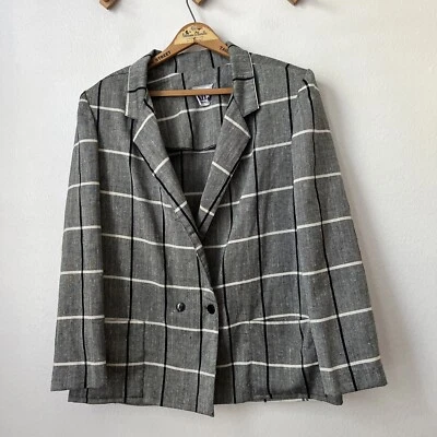 Blazer Mujer De Colección Años 80 Gris Negro Cuadros Talla Grande Texturizado M/L 2 Botones Peso Ligero Foto 1 de 4