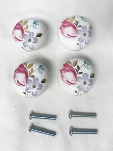 4 perillas de cajón de cerámica floral sobre blanco - vintage - Japón - Imagen 1 de 7