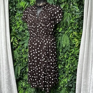 JBS Dress Women 18 Brown Polka Dot Tie Waist Pleated Design Midi Cocktail 2617 - Picture 1 of 7