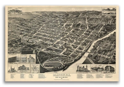 Bird's Eye View 1887 Macon Georgia Vintage Style City Map - 16x24