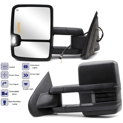 Espelhos de reboque ajuste de sinal de seta elétrica 2015-2018 Chevrolet Silverado 2500 3500 LH+RH - Imagem 1 de 4