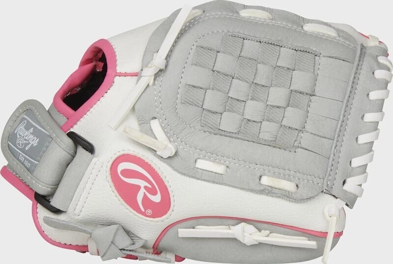 Rawlings ‎ACAFP105GW-6/0 10.5" Youth Fastpitch Softball Glove, Right Hand Throw - Gray/Pink