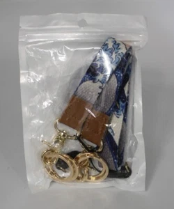 Paquete de 2 correas de muñeca llavero cuero tela cartera insignia soporte azul blanco - Imagen 1 de 5