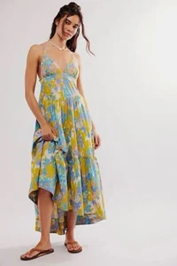 Free People Long Love Midi Dress Tea Combo Adjustable Tiered Size Small NWT - Picture 1 of 11
